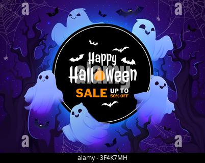 Happy Halloween sale offer, scary discount banner Stock Vector