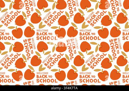 Back to school seamless pattern with apple. Flat vector illustration for educational products, stationery design, marketing Stock Vector