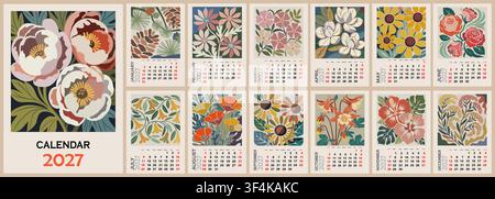 2027 monthly wall calendar with floral design Stock Vector