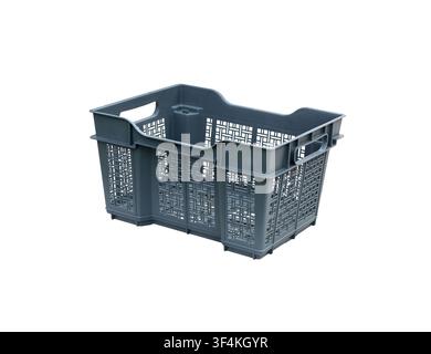Plastic Crate Box Isolated on White.  Storage and transportation box. Stock Photo