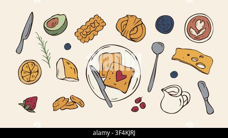 Hand drawn artisan bread and bakery products set vector doodle illustration Stock Vector