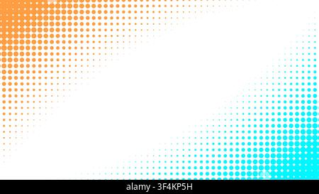Abstract orange and blue halftone dots fading on a white background creating a retro pattern Stock Vector
