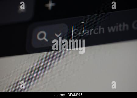 Cursor blinking on a search bar on a computer screen, finding data online Stock Photo
