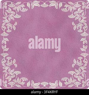 Elegant hand-drawn flower frame on pink textured background, Stock Vector