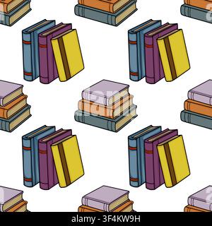 Seamless pattern with colorful stacked books, vector illustration of library education background Stock Vector