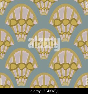 Abstract fan shape seamless pattern vector with muted geometric arches and organic curves Stock Vector