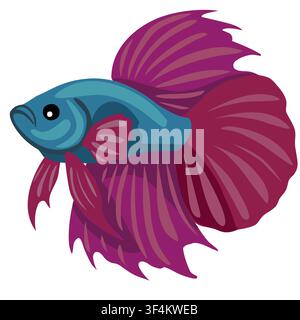Betta fish vector illustration with flowing purple fins and blue body isolated on white Stock Vector