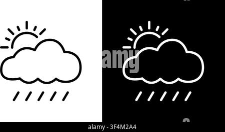 Cloud With Sun And Rain Line Icon Set. Weather Forecast, Partly Cloudy With Showers Outline Symbol Collection. Meteorology And Climate Change Stock Vector