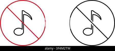 No Music Allowed Line Icon Set. Sound Restriction, Silence, And Mute Symbol Collection. Audio Control, Quiet Environment, Noise Cancellation. Editable Stock Vector