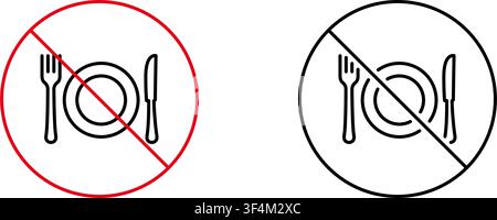 No Eating Allowed Line Icon Set. Food Restriction, Dietary Regulation, And Fasting Symbol Collection. Health And Safety Guidelines. Editable Stroke Stock Vector