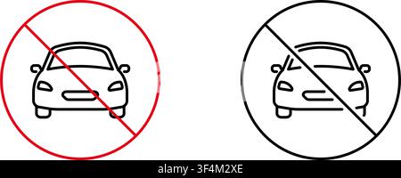 No Parking Zone Line Icon Set. Vehicle Restriction, Traffic Regulation, And No Car Parking Outline Symbol Collection. Road Safety Signage. Editable Stock Vector