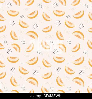 Seamless pattern with melon slices on beige background, flat vector illustration Stock Vector