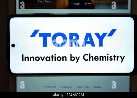 Mexico city, mexico, 07 23 2026, toray industries logo and slogan displaying on a smartphone screen in a close up view Stock Photo