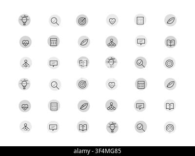 Editable icon pack featuring minimal line pictograms with consistent stroke styling Stock Vector