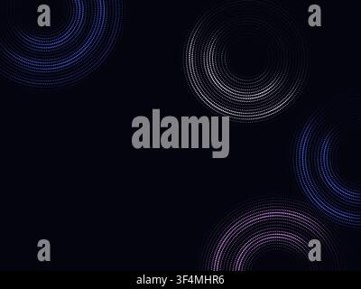 Modern dotted background featuring floating circular ring forms built from clean vector particles Stock Vector