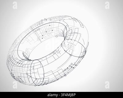 Abstract futuristic torus structure rendered as a clean geometric network background Stock Vector