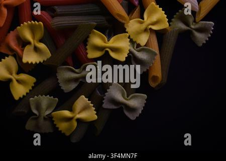 Fresh colorful Italian pasta in different shapes Stock Photo