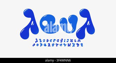 Aqua Liquid Font Logo Alphabet Fluid Effect Letter Set Modern Typography, Creative Typographic Design for Playful Title Text, Water Fest Headline Stock Vector