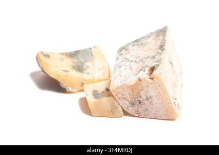 Moldy parmesan cheese isolated on white background Stock Photo