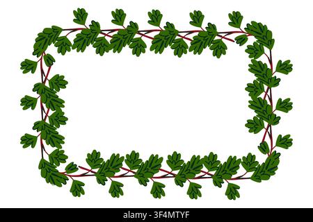 Rectangular Christmas Botanical Frame with Evergreen Branches, Hand Drawn Holiday Border for Greeting Cards, Invitations and Seasonal Printable Templa Stock Vector