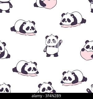 A vector seamless pattern featuring cute pandas in various poses Stock Vector