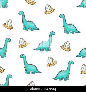 A seamless vector pattern featuring dinosaurs and eggs Stock Vector