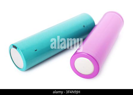 Two colorful alkaline batteries isolated on white Stock Photo