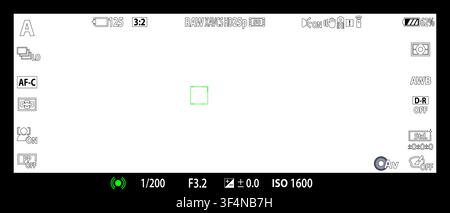 DSLR mirrorless camera rec overlay isolated on transparent bg. 21:9 recorder cam display. Video or photo recording screen. Viewfinder layout template. Stock Vector
