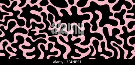 Black and pink organic coral seamless pattern. Brain style line abstract. Contemporary retro simple marine algae texture. Vector illustration Stock Vector