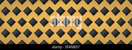 Gold seamless perforated metal sheet realistic texture. Metal chrome grill plate with rhombus holes. Modern design carbon radiator bg. Macro speaker r Stock Vector