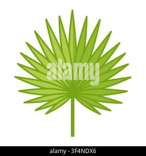 Vector illustration of a single green tropical fan palm leaf. Isolated botanical element for summer design, eco branding, party card, and packaging. Stock Vector