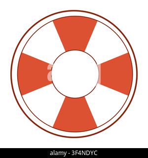 Vector illustration of a classic nautical red and white striped lifebuoy. Symbol of safety, help, and rescue at sea for maritime and summer design. Stock Vector