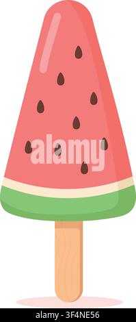 A creative watermelon slice shaped popsicle ice cream vector illustration isolated on a white background. This summer dessert mimics a fresh fruit pie Stock Vector