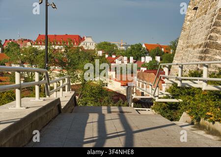 Sunny Walkway Looking Down At Tallinn Red Roofs Stock Photo