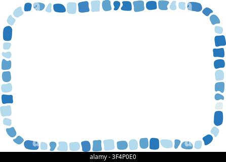 Blue antique stone mosaic oval frame. Decorative Greek style round border. Abstract brick mosaic frame. Rome rock ellipse border. Design art element Stock Vector