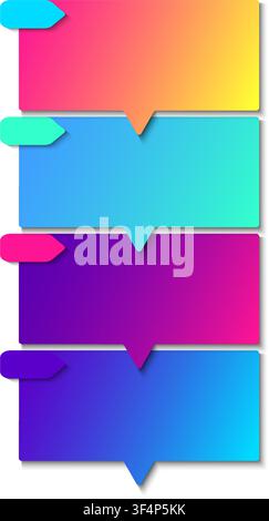 Business infographic template with four neon gradient banners and step options. Flowchart with layered shadow for presentation, workflow, or business Stock Vector