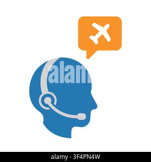 Travel Customer Support Representative Vector Icon with Airplane Symbol in Speech Bubble Stock Vector