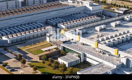 Aerial view showing large scale data center campus with server and cooling units Stock Photo