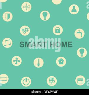 Smart home text and icons on green background Stock Vector