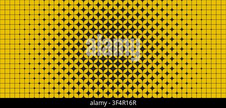 Sparkle grid radial gradient pattern. Yellow geometric star gradation background. Abstract repeating mosaic pattern wallpaper. Repeated retro lattice wireframe backdrop. Vector texture pattern Stock Vector