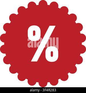 Red Discount Percentage Icon Label with Scalloped Edge Design Stock Vector