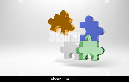 Puzzle 3d pieces assembling, jigsaw solution vector om white bg. Team building concept, abstract challenge game of complex problem solving. Connect pa Stock Vector