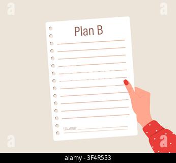 Plan B concept. Female hand holding Plan B. Concept of problems and solutions. Vector illustration Stock Vector