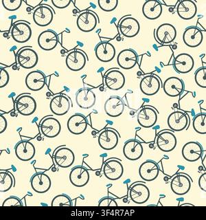 Vector seamless pattern with bicycles on white background. Summer activity repeat backdrop. Fabric or wallpaper design Stock Vector