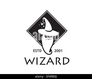 Old magician wizard icon with long beard and hat Stock Vector