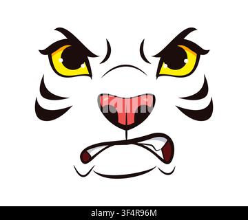 Angry tiger face emoji of cartoon animal eyes Stock Vector