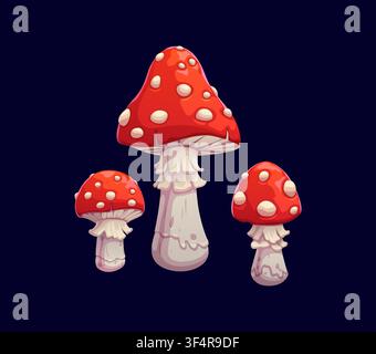 Halloween cartoon amanita mushrooms with red caps Stock Vector