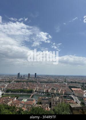 Cityscape and river views of Lyon, France, showing the historic urban landscape on a summer day. Stock Photo