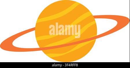 Isolated Flat Vector Saturn Planet with Orange Rings Space Icon Illustration Stock Vector