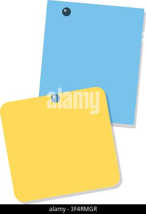 Pinned blue yellow memo pad vector illustration isolated on white background Stock Vector